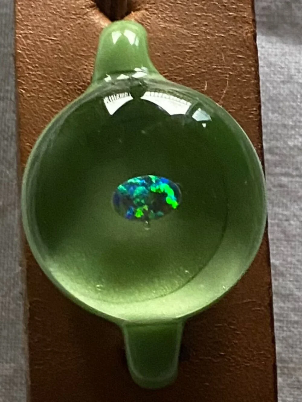 Handblown Glass/Leather Bracelet with Floating Opal - Picture 4 of 4